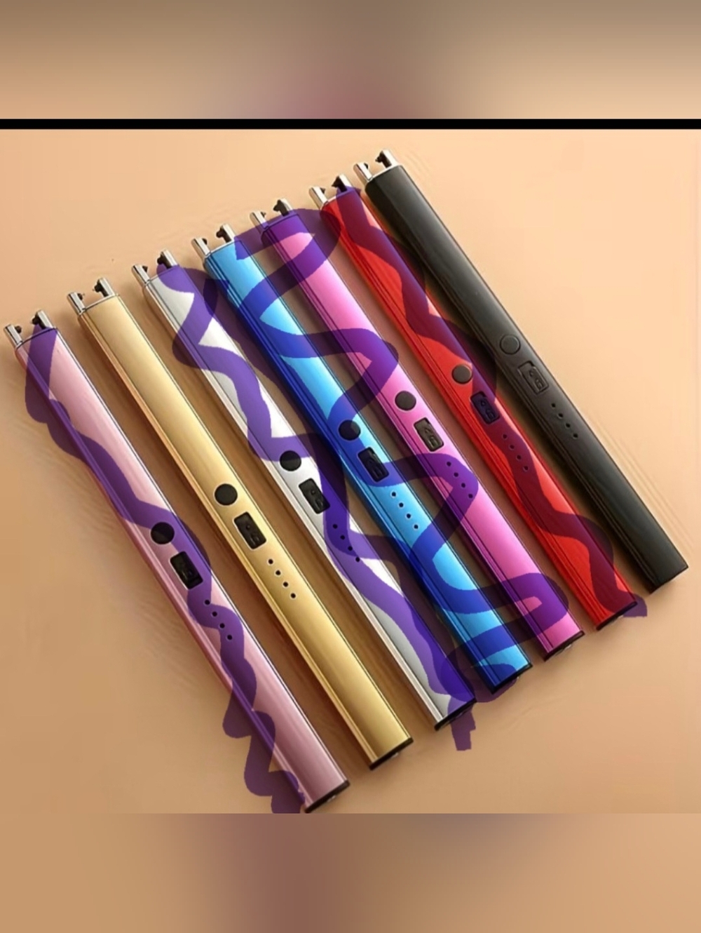 Slim Metallic Rechargeable Arc Lighters - Individually Packaged Black or Gold